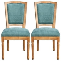 Декстрос модерни столове за хранене Комплект от 2, тапицирани тъкани столове за трапезария акцент закусвалня с крака от масивно дърво, зелен