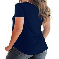 Pfysire жени v шия с къс ръкав тениски върхове ежедневна блуза плюс размер син л