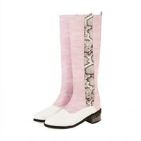 Дамски обувки ботуши средни токни обувки с цип обувки зимни змийски модел модерно розово 4.5
