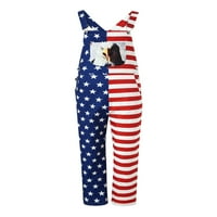 Кайотус Мъжки дамски американски флаг печат дълги биб панталони гащеризони ежедневни тоалети с джобове с джобове
