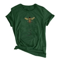 Летна небрежна тениска с къси ръкав сладка пчелна буква печат свободен топ женски