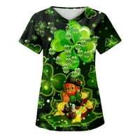 St.Patricks Day Womens Fashion Fashion с къс ръкав отпечатан v джоб за врата с къс ръкав тениска отгоре