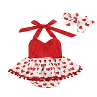 Бауанадакли Бебе Момиче Свети Валентин комплект сърце печат Туту рокля лента за глава