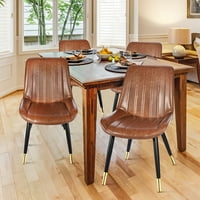 Дизайн група ретро без ръце Кафяв стол за хранене със златни крака, комплект от 4