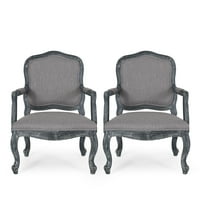 Благородна къща Джони Френски стол за хранене от плат, Комплект от 2, сив
