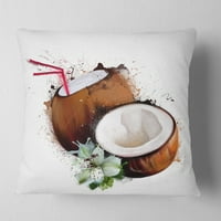 Дизайнарт кокосови орехи със слама акварел - флорална възглавница за хвърляне-18х18