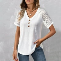 Bazyrey Womens V-образно деколте върхове ежедневна блуза женска къса ръкав разхлабени туники ризи бели XL