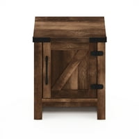 Furinno Jensen Farmhouse End Table с Barn Door, Rustic Brown