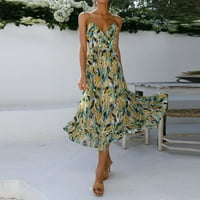 Роуга рокли женски летни рокли флорални бохо спагети каишка надолу рокля люлка миди плаж рокля разхлабена елегантна рокля