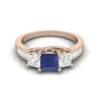 2. CTS квадрат три каменни сини сапфирски стерлинги сребро роза Вермейл Женски годежен пръстен