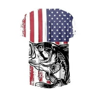 Leylayray върхове за жени Дамски летни върхове Небрежни модни къси ръкави v Тениски за врата Голяма американска флаг печат върхове Плисиен бутон Патриотик Ден на независимостта на паметта Черен XXL