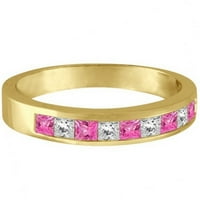 Диамантен и розов сапфирен пръстен на принцеса 14k жълто злато
