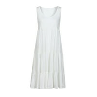 Плюс размер рокля на жените мода празник лято Плътен цвят без ръкави парти плаж рокля бяла