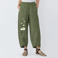 Лабакиха ежедневни панталони за жени мода жени хлабав маргаритка печат памук бельо ластик ежедневни широки панталони Крак армия зелен