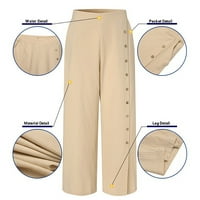 jjayotai плюс размер женски панталони Разчистване на женски бутони с разделителни панталони с широк крак панталони с висока талия, свободно прилепнали ежедневни панталони флаш пики khaki