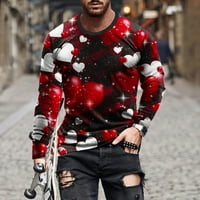 Мъжки зимни палта зимни палта за мъже мъже ежедневни кръгли шия дълъг ръкав пуловер Свети Валентин 3D отпечатана тениска блуза клирънс