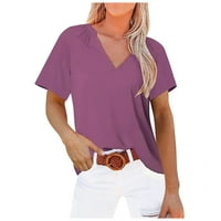 Leylayray дамски върхове V-образни тениски с къси ръкави с къси ръкави за жени с джоб