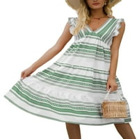 Niuer жени Flare Dress Floral V-Neck Beach Sun Dress Небрежна разхлабена рокля рокля Дами миди рокля с джобове