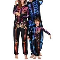 Семейно съвпадение на Хелоуин пижама 3D флуоресцентен скелет Jumpsuity One Hooded Zip Up Заспиване за жени Мъжете деца