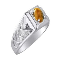 *Rylos Tiger Eye & Diamond Weave Ring - ноември роден камък*14k бяло злато