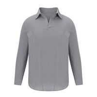 Мъжете с твърд цвят с дълъг ръкав върхове памучно бельо Henley v Neck Небрежни разхлабени блузи ризи