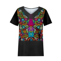 Блуза на Leylayray за женски небрежен свободен бохо в стил щампа v-образно деколте тениска с къси ръкави многоцветни m