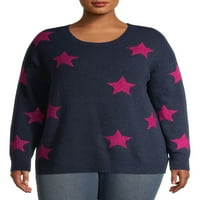 Сърцето и смаже жените Плюс размер звезда печат екипажа Пуловер пуловер