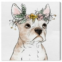 Писта Авеню Животни стена арт платно принтове 'Флорален коронован Териер' кучета и кученца-кафяво, бяло