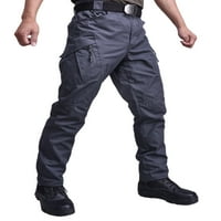 Voguele Мъжки панталони еластични панталони за талия със средна талия дъна тренировка товарен панталон ежедневно сиво l