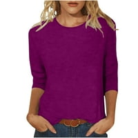 Дамски върхове просвета под $ женски модна солидна тениска в средна дължина ръкави блуза кръгла шия ежедневни върхове