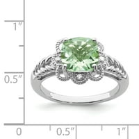 Първичен сребърен стерлингов сребърен ридий-поставен проверка на изрязани зелени кварц и диамантен пръстен
