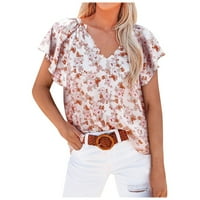 Дамски блузи с къс ръкав жени блуза ежедневни флорални свободни прилепвания с v-образно деколте летни върхове бели s