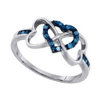 10kt бяло злато дамски кръгли син цвят диамант троен троица сърдечен пръстен cttw