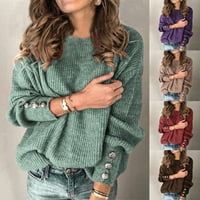 Женски моден масивен цвят пуловер кръгла врата топъл пуловер с дълъг ръкав 《Дамски върхове на хлабина》
