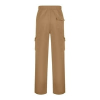 B91XZ панталони за мъже Мъжки въже разхлабване на талия Твърди цветни джобни панталони Разхлабени спортни панталони Жълти, размер XXL