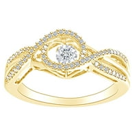 Карат танцуващ бял естествен диамант вихър юбилеен пръстен в 10k твърдо жълто злато