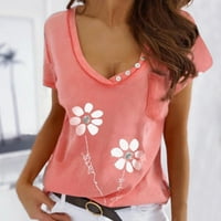 Дамски блузи с къс ръкав тениски летни графични тениски удобни флорални Принт ежедневни в-Деколте туника Блузи хлабави блузи розови с