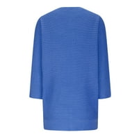 Пуловери за време за жени с кръгли плоски сглобяване Елегантна ръкав комфорт с качулка, синьо, xl