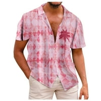 Продавач на FOPP Лято нов мъжки отпечатана тънка годна риза Голяма модна небрежна риза с къс ръкав мъже розово xxl