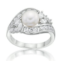 Джей сърце проектира стерлинги сребро фантазия сладководна перла с имитация на бял диамант акцент Пръстен