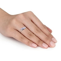 Миабела Женски карат Т. Г. в. Танзанит и диамантен акцент 10кт Бяло Злато 3-каменен пръстен