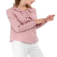 Уникални сделки Дамски дълъг ръкав разрохкване врата полка точки блуза риза