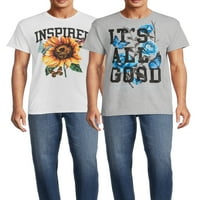 Вдъхновен слънчоглед и всичко е добро Мъжки графични тениски с къс ръкав, 2-пакет
