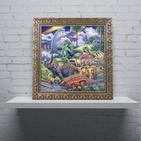 Търговска марка изобразително изкуство 'динозавър приятели' платно изкуство от Джени Нюланд, злато богато украсена рамка
