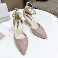 Aayomet дамски помпи токчета широки дами модни плътни цветове заострени сандали сандали пайет тънки обувки с висок ток, розово 9