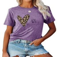 Леопардов сърдечен печат женски късо ръкав ежедневна тениска