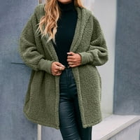 Фимкаул дамско яке палта зима есен Дълъг ръкав ежедневни върхове Качулат пуловер над топла вълна над памук над палто