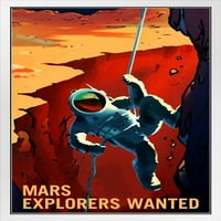 Mars Explorers искаха космическо изследване астронавт Geeky Solar System Science Небула Млечен път Естетична модерна детска карта Галактика Класна стая Земя Външно пространство бяло дърво рамка Арт плакат 14x20