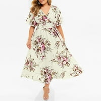 Женски рокли плюс размер къс ръкав лятен ръкав v Врат отпечатана флорална къса модна ежедневна рокля