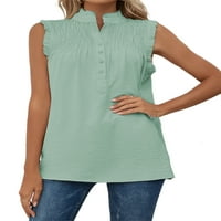 Дамски тениски Sanviglor Stand Stand Collar Summer Top Buttons Tank Tops Небрежно парти парти пуловер боб зелено l